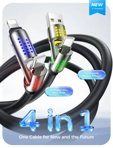 Miniatura 2 de MAGIC JOHN Cable de carga 240W 4 en 1, 4 pies USB C a Lightning [Certificado MFi], cargadores múltiples para todos los dispositivos, USB A/C grueso