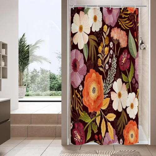 Miniatura 22 de MitoVilla Juego de cortina de ducha 3 en 1 de tamaño medio, diseño floral, bohemio, 36 pulgadas de ancho x 72 pulgadas de alto, cortina de ducha