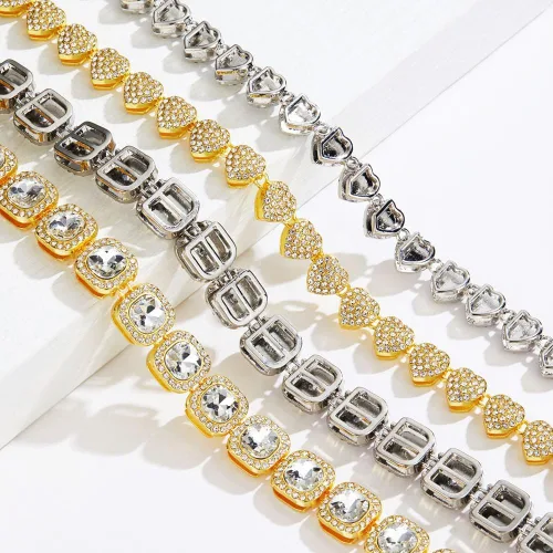 Miniatura 7 de DIDISEE Cadena de eslabones cubanos de oro y plata para mujer, collares de tenis con forma de corazón, cadena de diamantes, collar en capas, collar