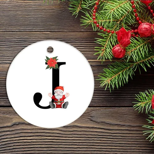 Miniatura 2 de Adorno de cerámica de Navidad, letras inglesas, adorno inicial de Papá Noel, regalo de vacaciones, decoración navideña para niños y niñas