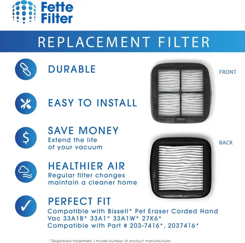 Miniatura 7 de Fette Filter - Filtro de vacío 97D5 compatible con aspiradora de mano Bissell Serie 33A1 35V4 47R5 Comparar con los números de pieza 2037416