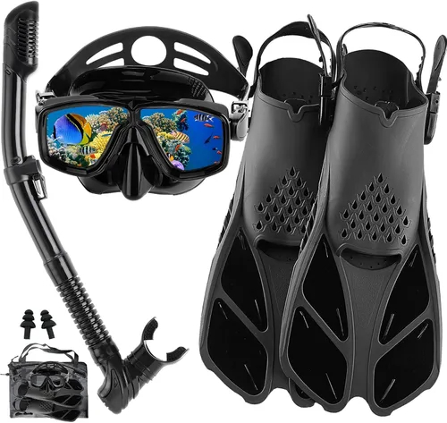 Miniatura 11 de Equipo de esnórquel para adultos con aletas, equipo de buceo profesional para adultos, juegos de esnórquel de viaje con aletas, máscara de buceo
