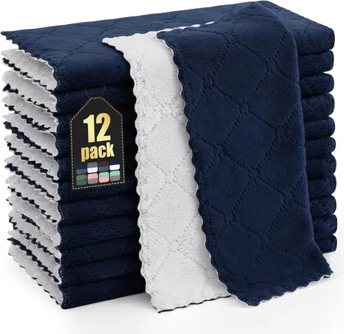Miniatura 34 de Homaxy - Paquete de 12 trapos de cocina (10 x 10 pulgadas, morado), de terciopelo coral, supersuaves y absorbentes, de secado rápido, paño