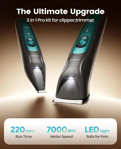 Miniatura 7 de Cortaúñas para perros con luz LED oneisall, kit de aseo para perros inalámbrico 2 en 1, cortaúñas para mascotas de 2000mAh, recortador de patas