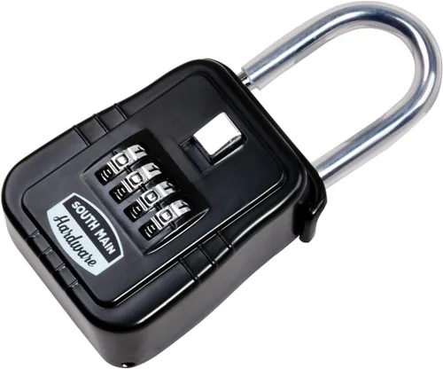 Miniatura 2 de South Main Hardware 810142 Caja de almacenamiento con llave montada en argolla con combinación de cerradura reprogramable (1 paquete), negra