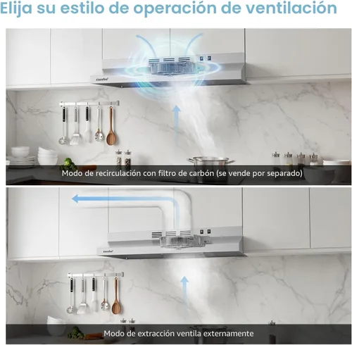 Miniatura 7 de Comfee CVU30W2AST Campana extractora de 30 pulgadas con conducto/sin conducto, campana de ventilación duradera de acero inoxidable para debajo