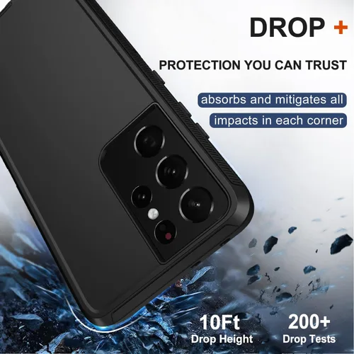 Miniatura 4 de Funda para Samsung Galaxy S21 Ultra con funda de clip para cinturón, 2 protectores de pantalla, cuerpo completo resistente, a prueba de golpes, a