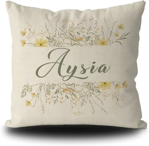 Miniatura 16 de Custom Gifts Bloom Flowers Green Leaves Personalized Floral Pillowcase with Name, 16x16 Inch Double Sided, Spring Summer Flower Pillow Cover Gifts