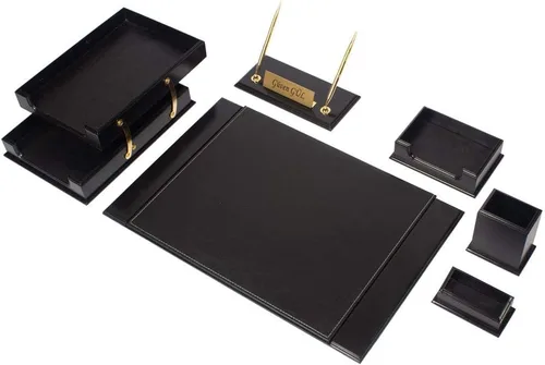 MOOGCO Organizadores de escritorio - Accesorios de escritorio - Organizador de escritorio de cuero - Juego de escritorio de cuero regenerado -