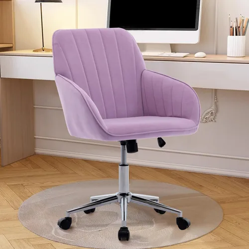 Miniatura 21 de Silla de oficina de terciopelo, sillas de escritorio tapizadas para oficina en casa con ruedas giratorias ajustables, ergonómica para sala de estar