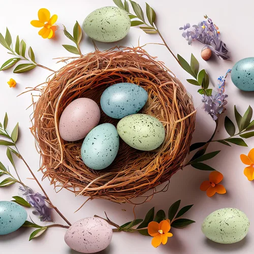 Miniatura 4 de SiliFine 16 huevos moteados de Pascua de 2.4 pulgadas, cuenco de plástico para huevos moteados, relleno de jarrón para exhibiciones de primavera