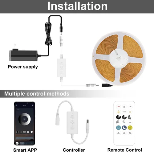 Miniatura 6 de Tira de Luz LED COB 2700K, Tira de Luz LED Blanca Cálida de 24 pies Ajustable, CRI92+, Tira de Cinta DC24V con Función de Temporizador de Control