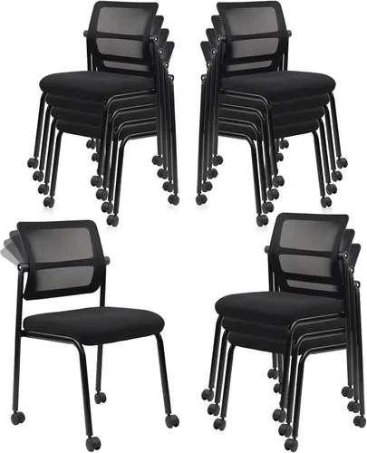 Miniatura 10 de CLATINA Sillas de escritorio de oficina apilables de malla, portátil, apilable, a granel, para sala de espera, sin brazos, con respaldo ajustable