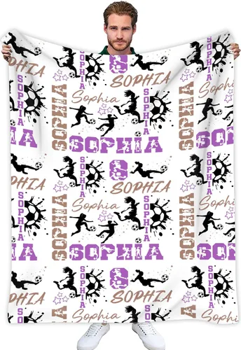 Miniatura 2 de Manta de fútbol personalizada, manta de fútbol personalizada suave y acogedora de vellón sherpa, mantas con nombre personalizado para papá, esposo