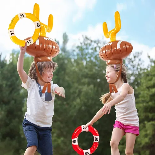 Miniatura 6 de Civaner Juego de 2 anillos inflables para poste de fútbol, incluye 2 piezas de sombrero, 6 anillos de lanzamiento para fiesta de pelota (fútbol)