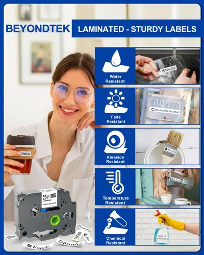 Miniatura 4 de 3PK Reemplazo para cinta de etiquetas de Brother Label Maker 12mm 0.47 Blanco Compatible con Brother P Touch TZe TZ Cinta 12mm 0.47 laminada blanca