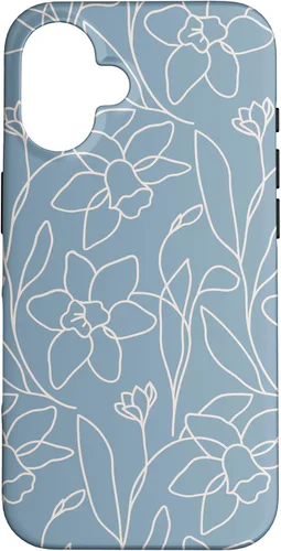 Miniatura 32 de Poppy Flower Line Art Modern Leaves Boho Light Blue Case for iPhone 17