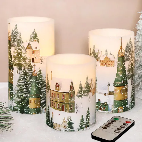 Miniatura 10 de Velas LED sin llama de copo de nieve con control remoto y temporizador, velas de vidrio electrochapado operadas por batería, velas LED parpadeantes