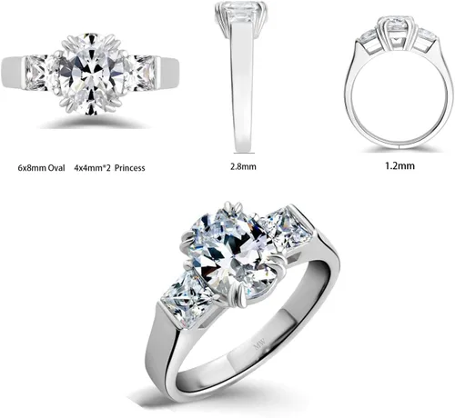 Miniatura 3 de Mwring PVD - Anillo de compromiso de moissanita para mujer, anillo de boda de plata de ley 925 con chapado en oro de 18 quilates, anillo