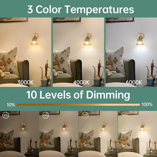 Miniatura 3 de Shenmoyl Juego de dos apliques de pared vintage a pilas, aplique de pared inalámbrico con rosa a pilas con control remoto, luz LED de pared RGB