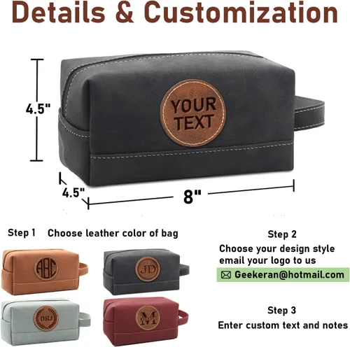 Miniatura 5 de Paquete de 2 bolsas de aseo personalizadas para hombres hechas a mano, kit de cuero personalizado para hombres, regalos personalizados para hombres