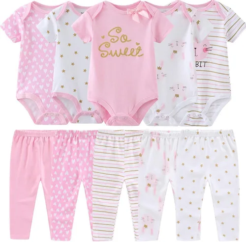 Miniatura 21 de Conjunto de canastilla para bebé, 9 piezas, conjunto de mamelucos y pantalones, conjunto de regalo unisex para bebé