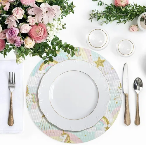 Miniatura 5 de Glittery Gold Unicorns Dining Room Table Placemats, Non Slip Placemats Set Washable for Kitchen Table one sizex1