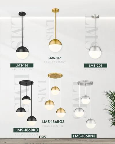 Miniatura 9 de LMS Luces colgantes negras de 8 pulgadas para isla de cocina, lámpara colgante moderna de globo con vidrio esmerilado, lámpara colgante Negro