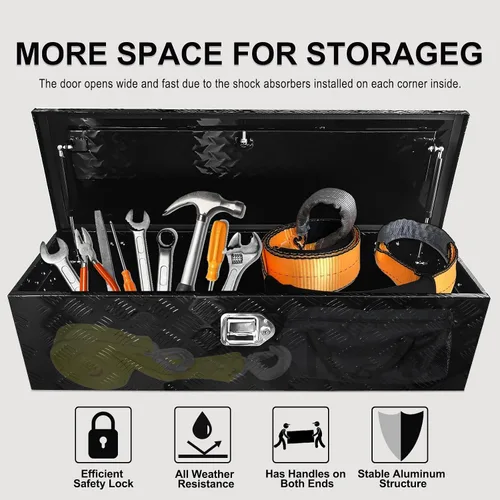 Miniatura 3 de Caja de herramientas de aluminio resistente de 39 pulgadas, caja de herramientas para camioneta, automóvil, remolque, al aire libre, caja