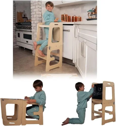Miniatura 11 de Avenlur Date 4 en 1 Montessori - Taburete plegable de aprendizaje, escritorio, silla y pizarra Madera maciza, extra estable, rieles de seguridad