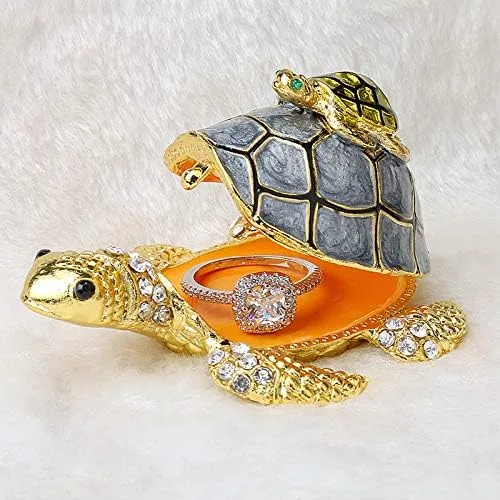 Miniatura 4 de YU FENG Figuras de tortugas marinas coleccionables con bisutería, cajas de joyería con bisagras pintadas a mano esmaltadas de tortuga para mujeres