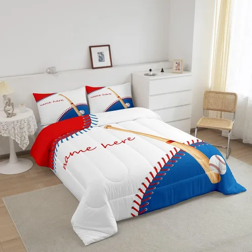 Miniatura 2 de Regalos personalizados, juego de ropa de cama de bate de béisbol, edredón deportivo de plumón, juego de edredón completo de softbol, regalos Multi 08