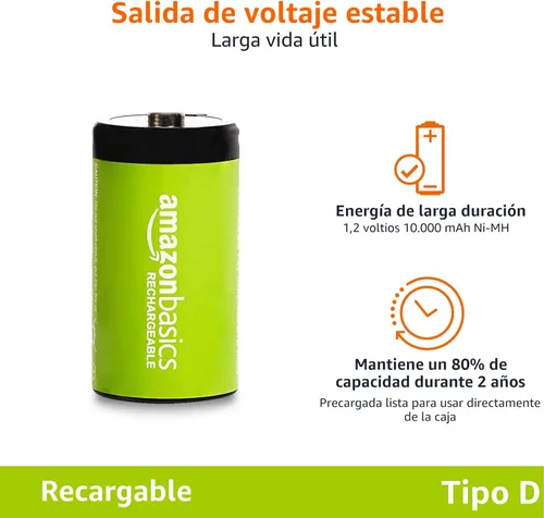 Miniatura 3 de Amazon Basics Baterías recargables de celda D, paquete de 4, NiMH, 10000 mAh, recarga hasta 1000 veces y precargadas