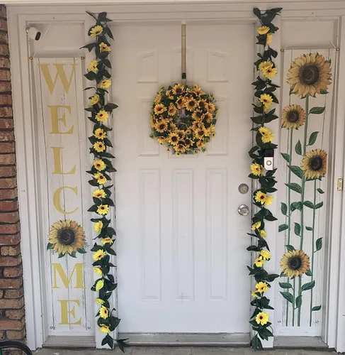 Miniatura 2 de DEEMEI Paquete de 4 guirnaldas artificiales de girasoles de seda colgantes con flores y hojas verdes para mesa de boda, jardín, manualidades
