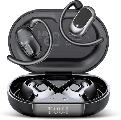 Auriculares de oreja abierta, Bluetooth 5.4, auriculares de conducción de aire de 36 horas de reproducción con micrófono, auriculares ajustables con