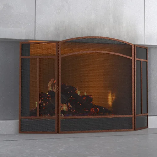 Fire Beauty Pantalla para chimenea de 3 paneles de hierro forjado de 48 pulgadas de largo x 29 pulgadas de alto, cubierta de protección contra