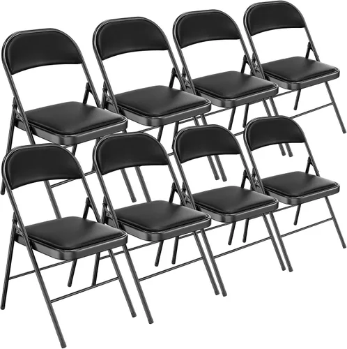 Miniatura 23 de Bonnlo Silla Plegable con Cómodo Cojín Acolchado y Respaldo, Sillas Plegables Portátiles para Exterior, Eventos de Oficina, Bodas, Cuero Pu, 4 Negras