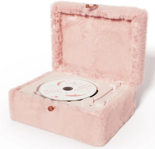 Reproductor de CD rosa mullido con Bluetooth, control remoto