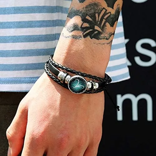 Miniatura 6 de Pulsera de cuero trenzado a mano con 12 cuentas de constelación para hombre estilo retro 2