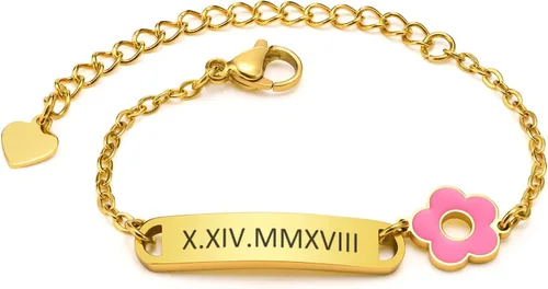 Miniatura 103 de Pulsera de barra para bebé: chapado en oro de 18 quilates, pulsera con placa de identificación personalizada para niños pequeños de mamá, nombre