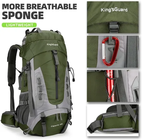 Miniatura 3 de King'sGuard Mochila de senderismo de 60 L para hombres y mujeres, mochila ligera para acampar y senderismo con cubierta para la lluvia, mochila