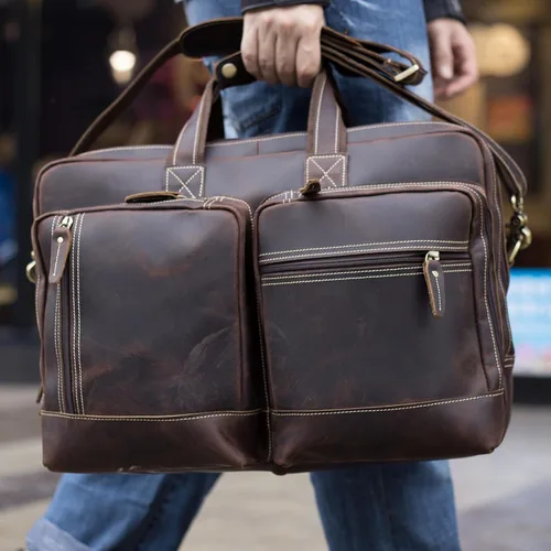 Miniatura 2 de Maletín de cuero para hombre, ampliable, grande, de 17 pulgadas, para laptop, bolsa de hombro, bolsa de viaje de negocios
