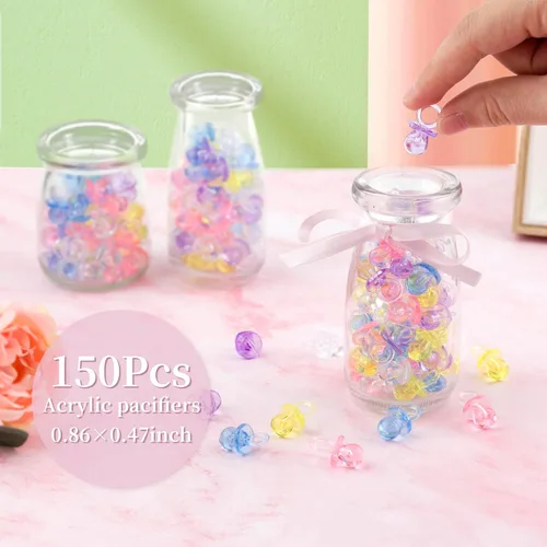 Miniatura 2 de 150 Mini Chupetes para Juego de Baby Shower (5 Colores), Chupetes de Plástico de 0.86 Pulgadas para Baby Shower, Favores de Fiesta de Revelación