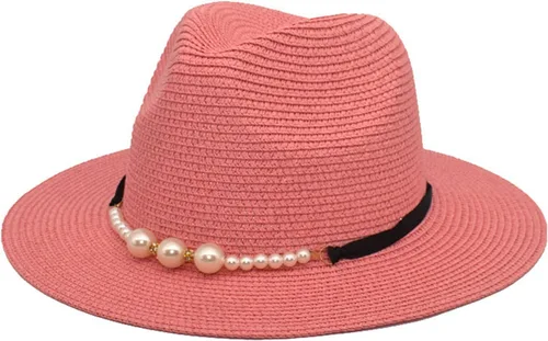 Miniatura 9 de Moda Primavera Verano Protector Solar Cap Pearl Accesorios Sombrero de Sol Ala Ancha Retro Jazz Top Hat Mujer Sombrero de paja