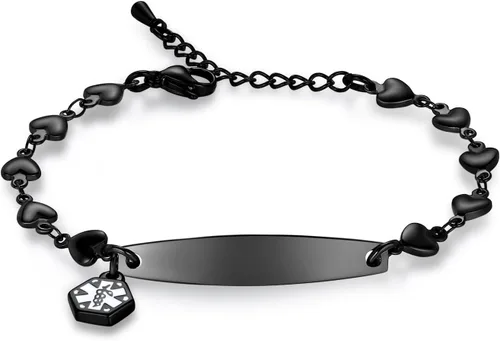 Miniatura 20 de mnmoom Pulseras de alerta médica para mujeres 6.5-8 pulgadas ajustables corazón links pulseras médicas con grabado