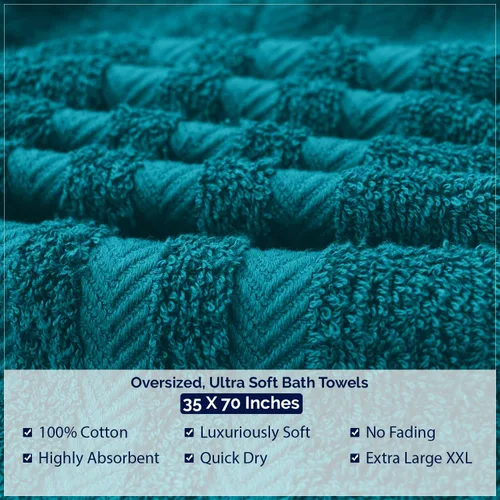 Miniatura 6 de DAN RIVER Paquete de 2 toallas de baño de lujo de 35 x 70, 21.16 oz/m², suaves y de secado rápido, 100% algodón hilado en anillo, ideales para Verde
