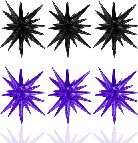 Miniatura 18 de HILAVO 6 unidades de Globos de Estrella Negros y Rojos, 22 Pulgadas, Globos de Aluminio Grandes en Forma de Estrella, Globos de Cono en Punta