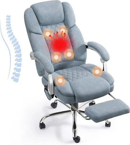 Miniatura 10 de HOMREST Silla de Oficina de Masaje de 6 Puntos con Soporte Lumbar, Silla de Oficina Ejecutiva Calefaccionada con Respaldo Reclinable, Silla de negro
