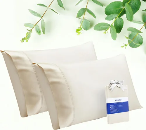 Miniatura 19 de Paquete de 2 fundas de almohada refrescantes de eucalipto Tencel tamaño King, color blanco nieve, absorben la humedad para sudores nocturnos, secado