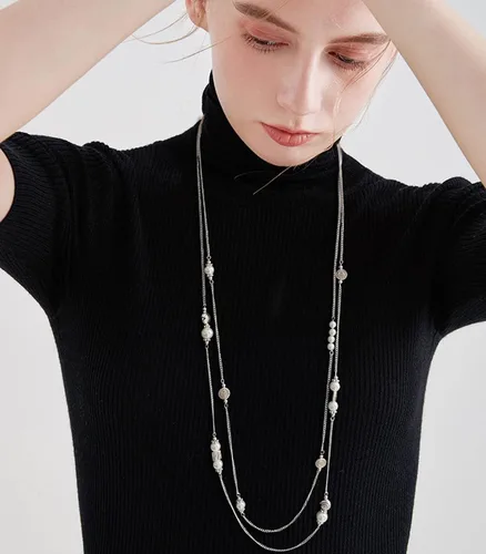 Miniatura 6 de BULINLIN Collar largo de plata en capas para mujer, collar de cadena de suéter con cuentas de piedra turquesa para mujer, joyería de disfraces